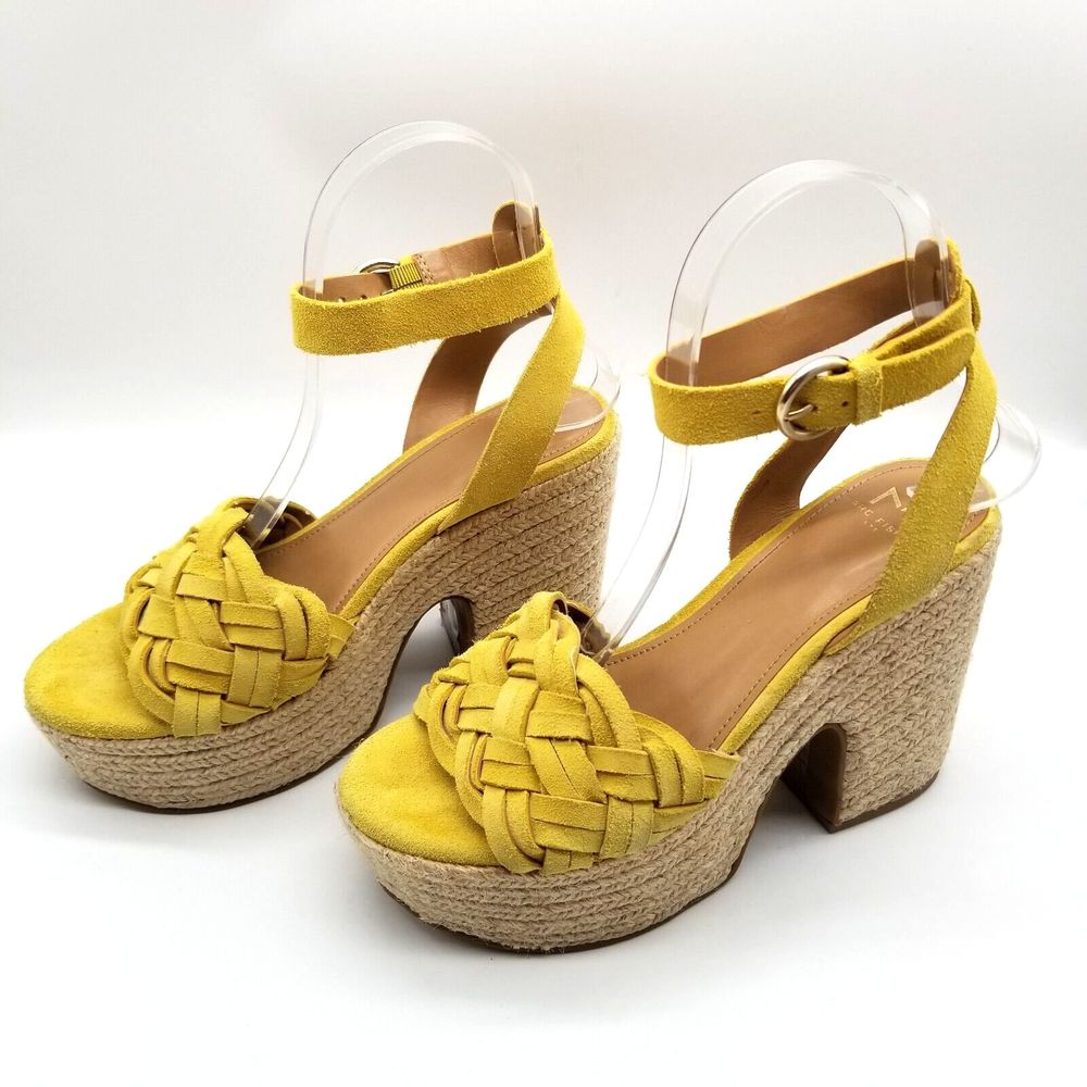 Marc Fisher Women Odilia Platform Heeled Sandals Size 6.5 M Yellow Suede Ankle